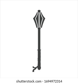 Black Silhouette Of Isolated Knight Mace. Medieval Weapon Icon. Fantasy Club Sign. Vector Illustration