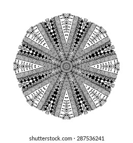 Black silhouette isolated on white background. Ethnic oriental indian pattern. Round ornamental shape. Vector decorative element