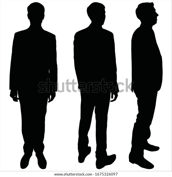 ビジネススーツの男性のシルエットが横向きに立つベクターイラスト 人はまっすぐ立ち 両手を胸に当て 真っすぐ前を見 横を見る 黒い影 のベクター画像素材 ロイヤリティフリー