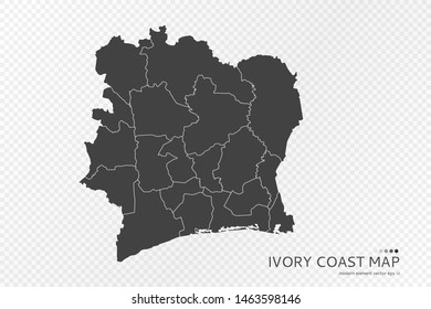 Black silhouette of Ivory Coast map on transparent background. EPS10 vector file organized in layers for easy editing.