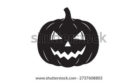 A black silhouette of a jack-o-lantern with a menacing face on a white background.