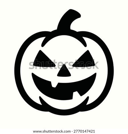 A black silhouette of a jack-o-lantern with a menacing face and a stem on top, isolated on white background, perfect for Halloween designs and decorations