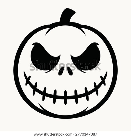 A black silhouette of a jack-o-lantern with a skull face and menacing expression on a white background, perfect for Halloween decorations or designs