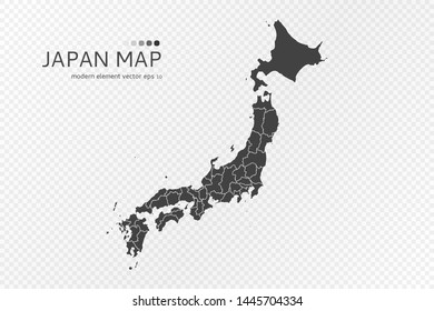 Black silhouette of Japan map on transparent background. EPS10 vector file organized in layers for easy editing.