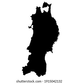 black silhouette of japan tohuku map on white background