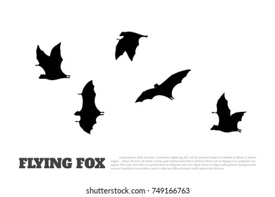 Black silhouette of a japanese flying fox on white background. Bat image. Animals of Japan. Vector illustration