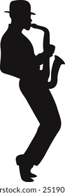 Black Silhouette of Jazz Musician. Flat Vector Graphic Illustration