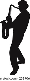 Black Silhouette of Jazz Musician. Flat Vector Graphic Illustration