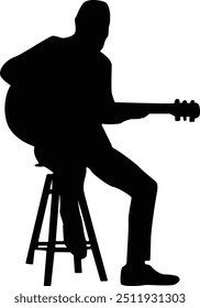 Black Silhouette of Jazz Musician. Isolated Flat Vector Illustration