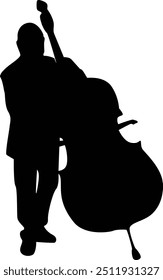 Black Silhouette of Jazz Musician. Isolated Flat Vector Illustration