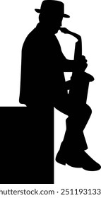 Black Silhouette of Jazz Musician. Isolated Flat Vector Illustration