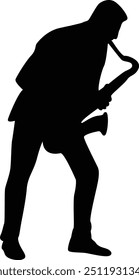 Black Silhouette of Jazz Musician. Isolated Flat Vector Illustration