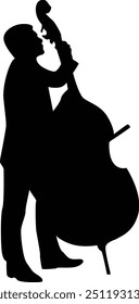 Black Silhouette of Jazz Musician. Isolated Flat Vector Illustration