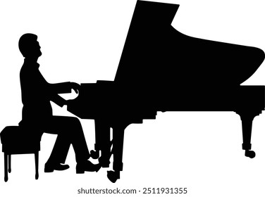 Black Silhouette of Jazz Musician. Isolated Flat Vector Illustration