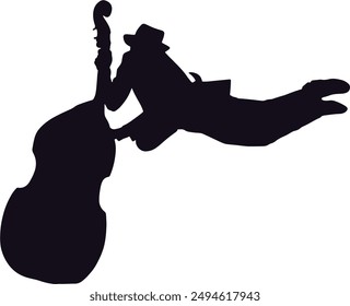 Black Silhouette of Jazz Musician. Vector Illustration with Flat Design Concept.