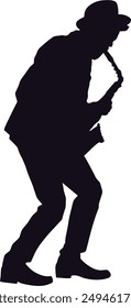 Black Silhouette of Jazz Musician. Vector Illustration with Flat Design Concept.