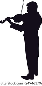 Black Silhouette of Jazz Musician. Vector Illustration with Flat Design Concept.