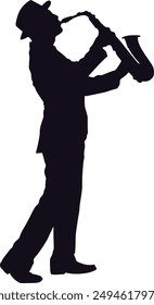 Black Silhouette of Jazz Musician. Vector Illustration with Flat Design Concept.