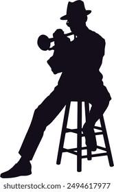 Black Silhouette of Jazz Musician. Vector Illustration with Flat Design Concept.