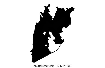 Black silhouette of Jeffersonville city map in Indiana, USA on white background