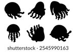 Black Silhouette of Jellyfish, Marine Life Icon