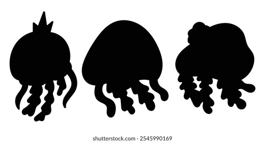 Black Silhouette of Jellyfish, Marine Life Icon