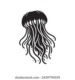 a black silhouette of a jellyfish on a white background