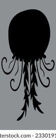 Black silhouette of jellyfish. Vector on gray background