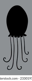 Black silhouette of jellyfish. Vector on gray background