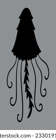 Black silhouette of jellyfish. Vector on gray background