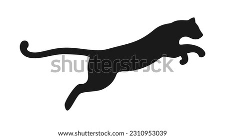 Black silhouette of a jumping leopard on a white background. Vector illustration