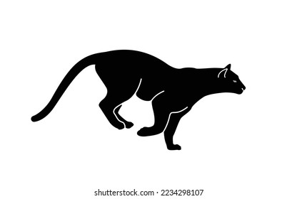 A black silhouette of a jumping tiger. Isolated on white background Tiger logo design set. Symbol, vector