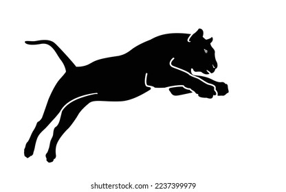 A black silhouette of a jumping tiger. Isolated on white background Tiger logo design set. Symbol, vector