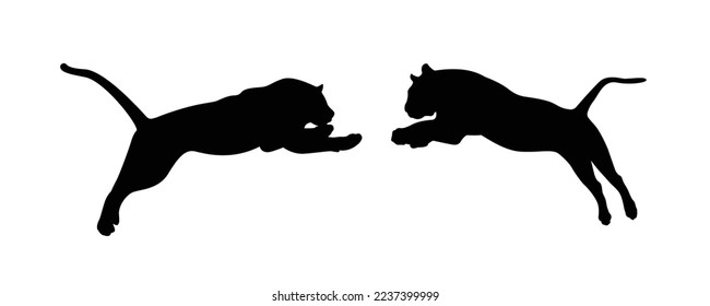 A black silhouette of a jumping tiger. Isolated on white background Tiger logo design set. Symbol, vector