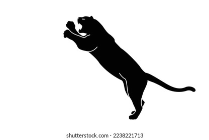 A black silhouette of a jumping tiger. Isolated on white background Tiger logo design set. Symbol, vector