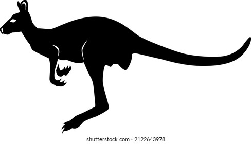 Black silhouette of a kangaroo on a white background