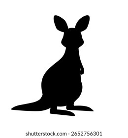 Silhueta preta de um canguru em pé pose. Vetor animal minimalista ideal para logotipos, sinais, adesivos ou temas relacionados à vida selvagem australiana