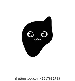 Black Silhouette Of Kawaii Face Cute Cartoon Character With White Eyes