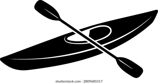 Black silhouette of a kayak with a double bladed paddle canoeing kayaking recreation silhouette adventure paddling vacation