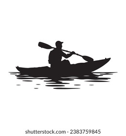 black silhouette of a Kayaker paddling in a river