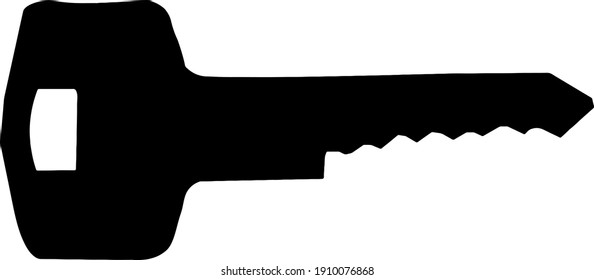 black silhouette of key isolated on white background