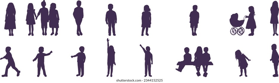 black silhouette kids set vector