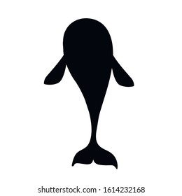 Black silhouette killer whale(Orcinus orca) cartoon animal design ocean mammal orca flat vector illustration isolated on white background