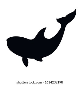 Black silhouette killer whale(Orcinus orca) cartoon animal design ocean mammal orca flat vector illustration isolated on white background