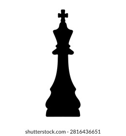 A black silhouette of a king chess piece, symbolizing strategy, leadership, and power, set against a plain white background.