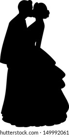 Black silhouette of kissing groom and bride, wedding design on white  background vector illustration,love logo, family icon