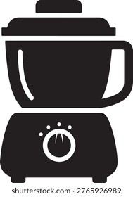 Black silhouette of a kitchen blender with controls on transparent background. Appliance icon, food processor, juicer. Modern design.