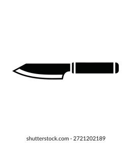 Schwarze Silhouette eines Küchenmessers mit scharfer Klinge und Griff auf weißem Hintergrund.