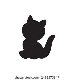 Black silhouette of kitten, flat icon vector illustration isolated on white background, animal silhouette