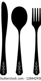 Black silhouette of knife, fork and spoon